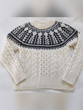 Faherty Native Knitter Frost Fair Isle Baby Alpaca Sweater Size Medium